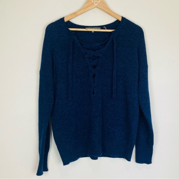 27 Miles Malibu Blue Cashmere lace up sweater. Size Medium - Picture 2 of 5